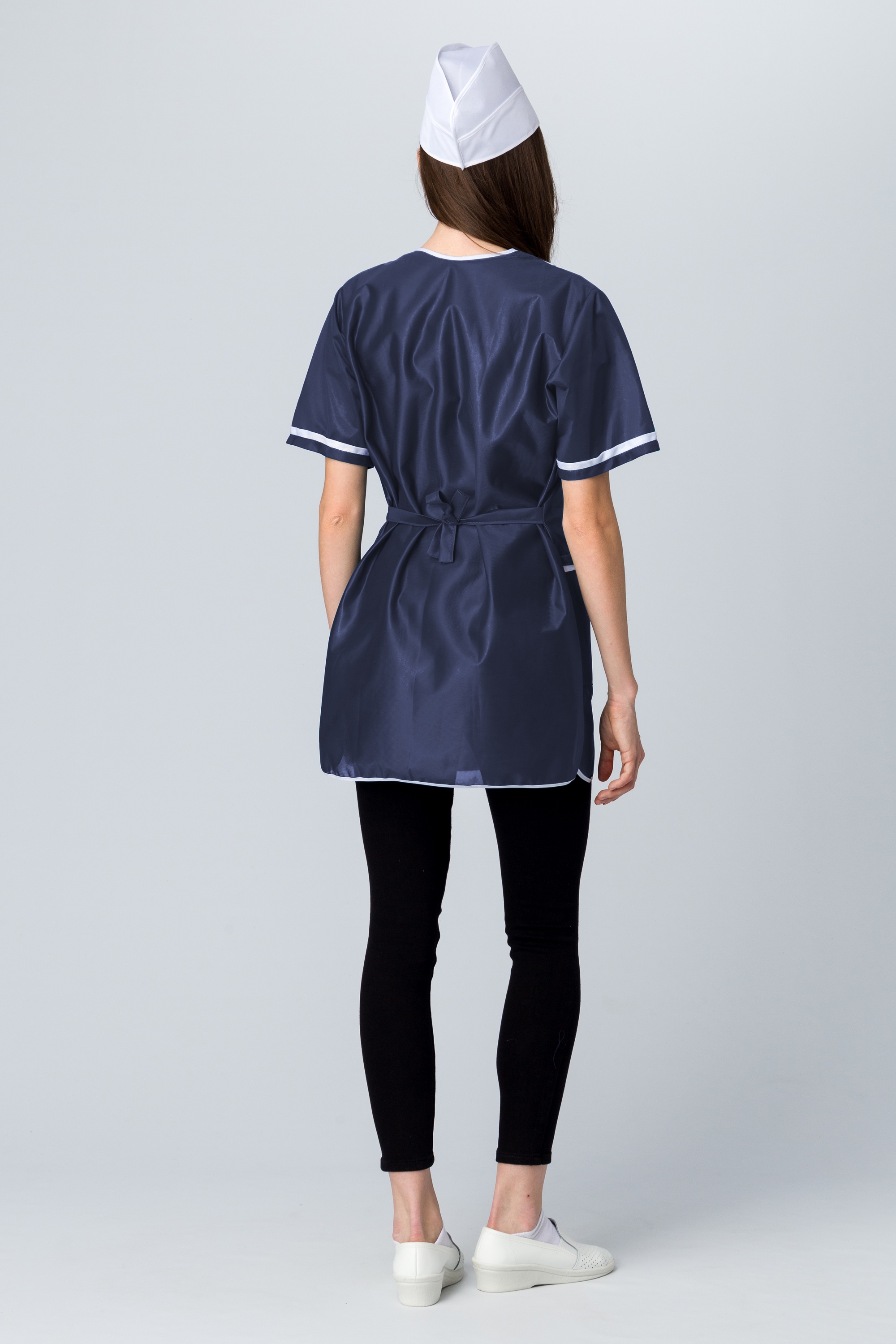 Халат женский на молнии короткий рукав (тк.Нейлон), синий