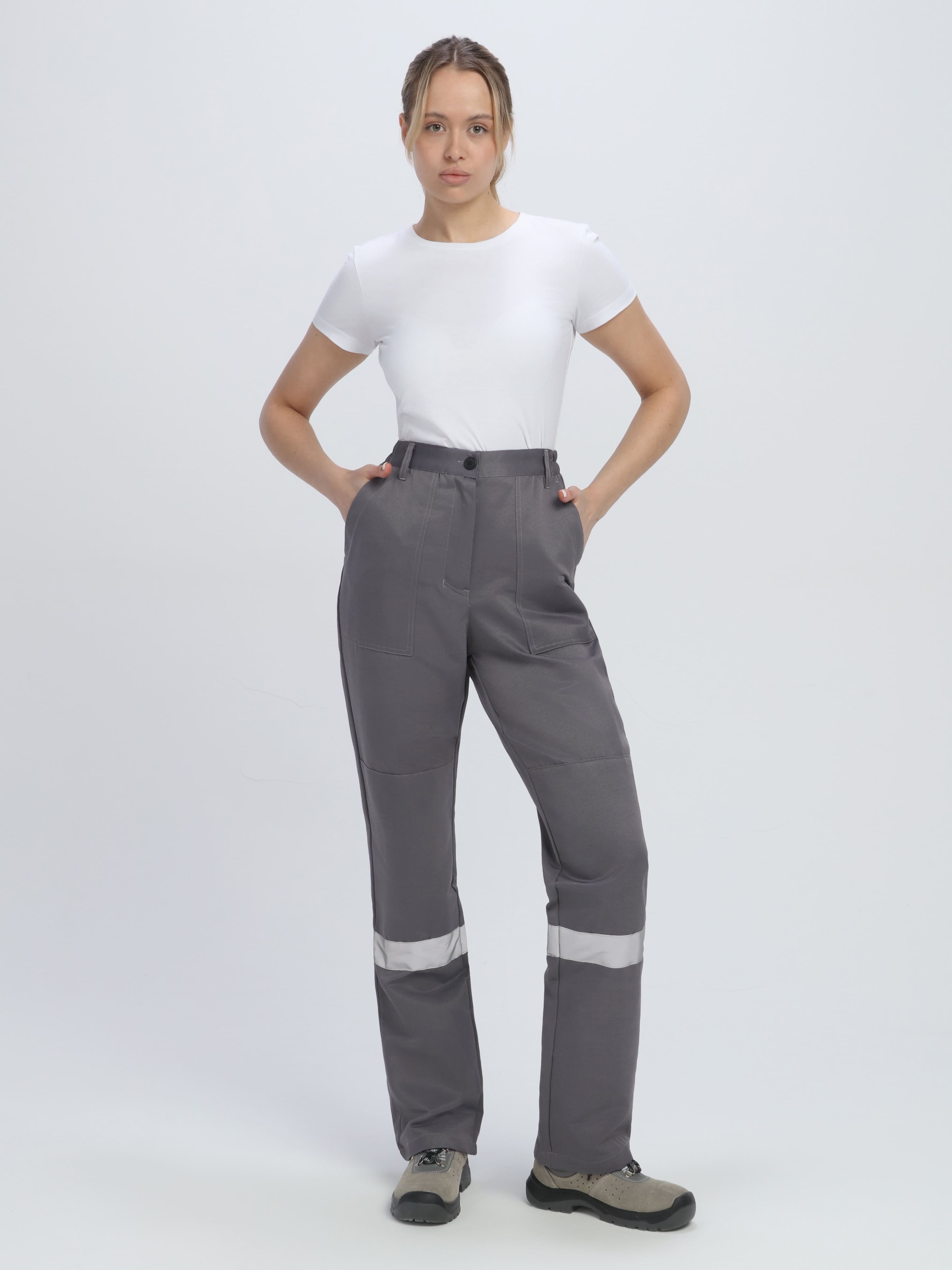 Костюм женский Весна-1 СОП NEW (тк.Смесовая,210) брюки, т.серый/красный