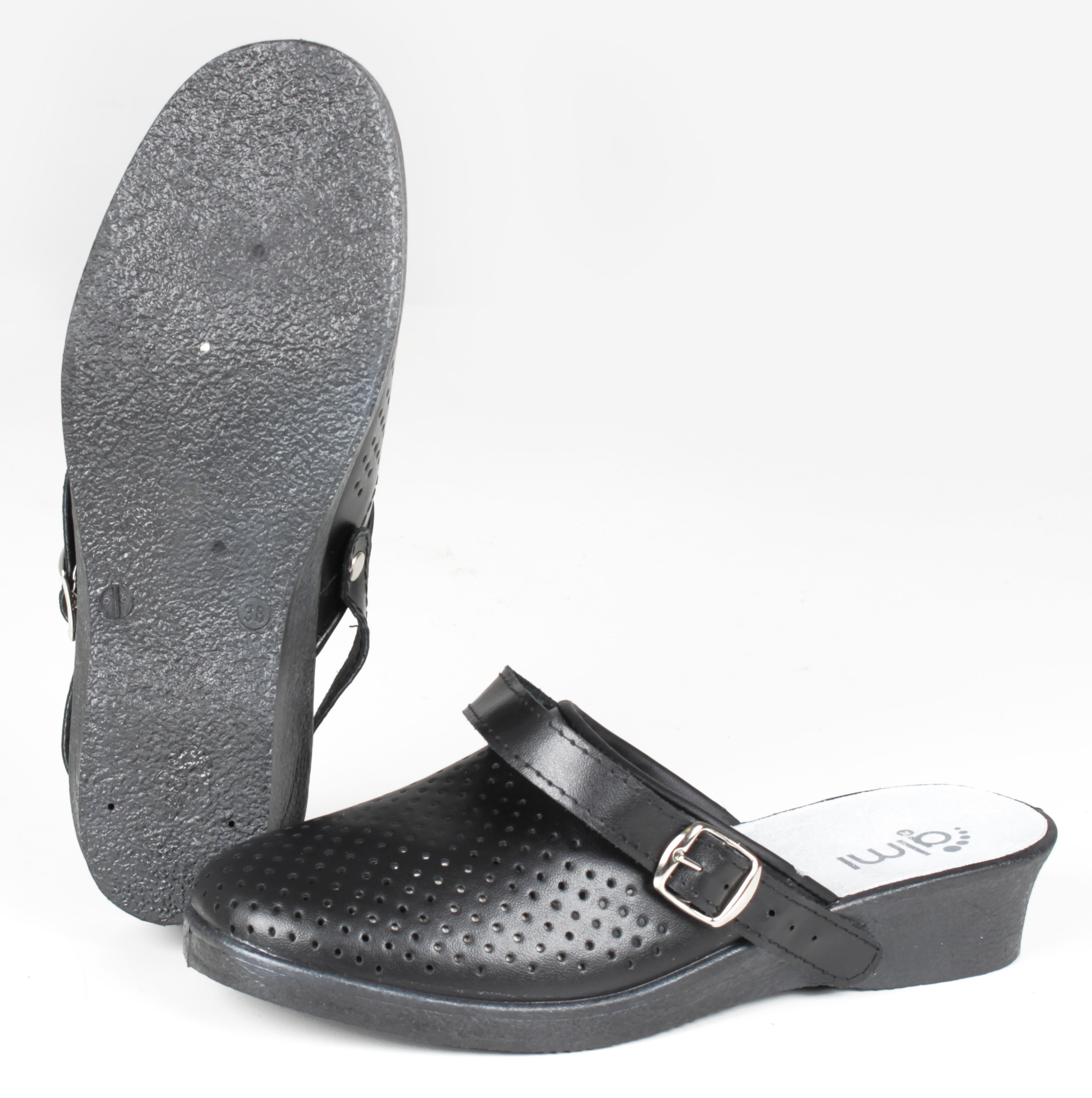 Сабо женские нат. кожа Эмануэла ПВХ ALMI (арт. 6802-00101) черные