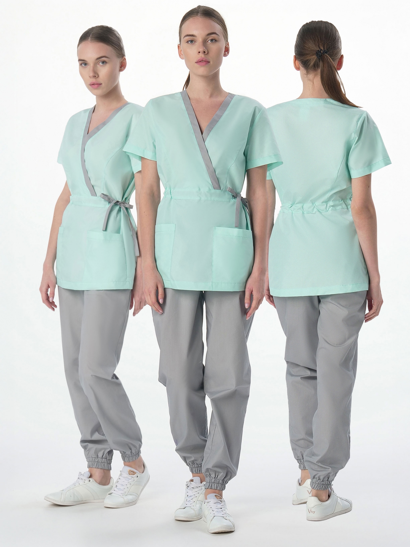 Костюм женский Симпл-001 (тк.Смесовая,120) MedLine, серый/мятный