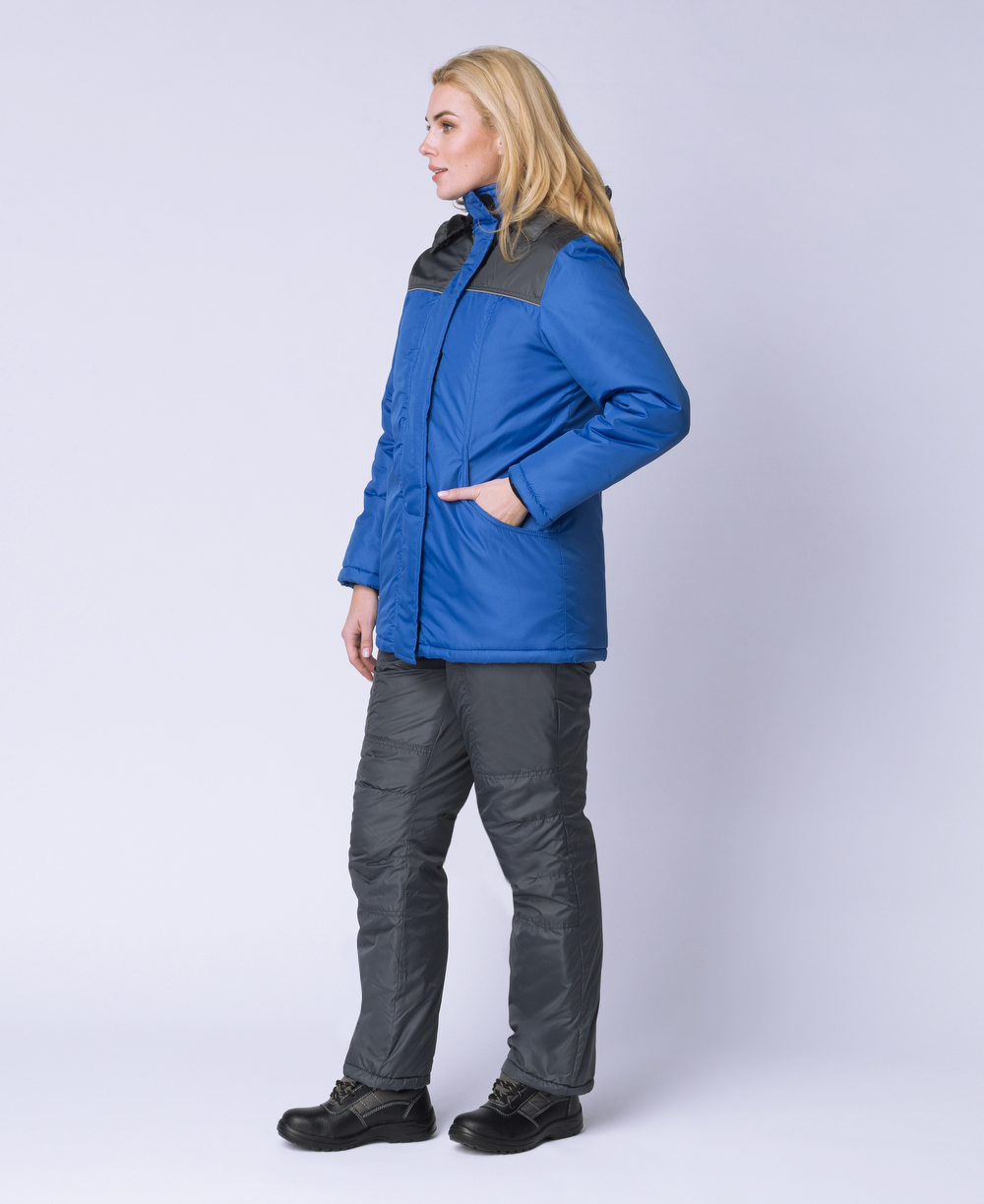 Куртка зимняя женская Снежана (тк.Дюспо), васильковый/т.серый