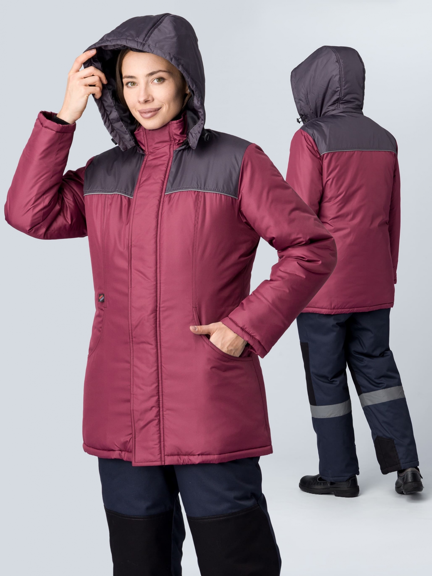 Куртка зимняя женская Снежана (тк.Дюспо), бордовый/т.серый