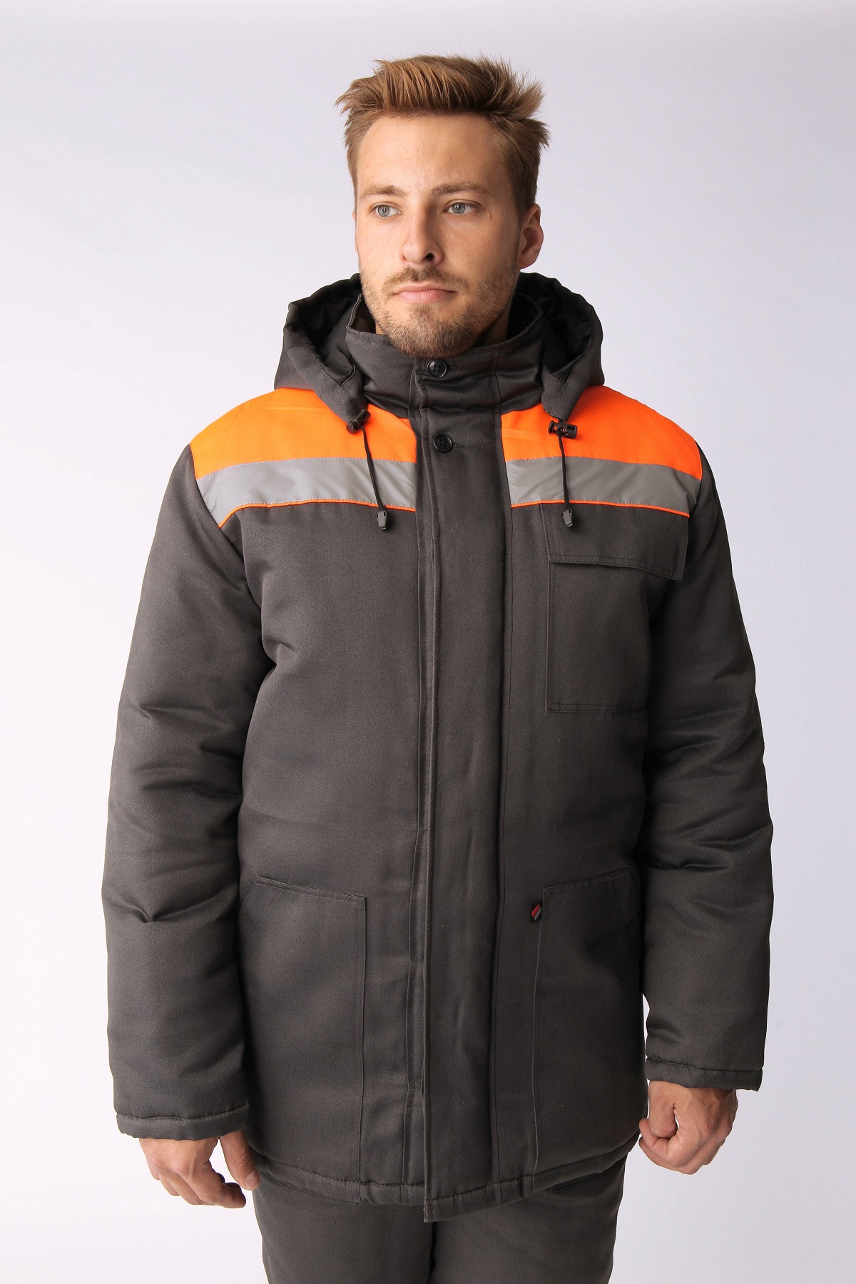 Костюм зимний Партнер NEW (тк.Смесовая,210) п/к, т.серый/оранжевый