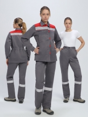 Костюм женский Весна-1 СОП NEW (тк.Смесовая,210) брюки, т.серый/красный