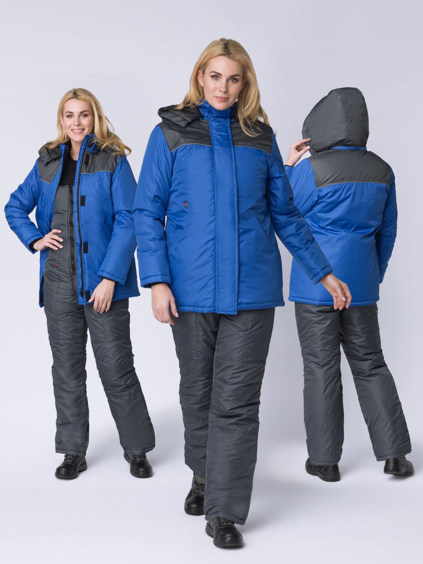 Куртка зимняя женская Снежана (тк.Дюспо), васильковый/т.серый