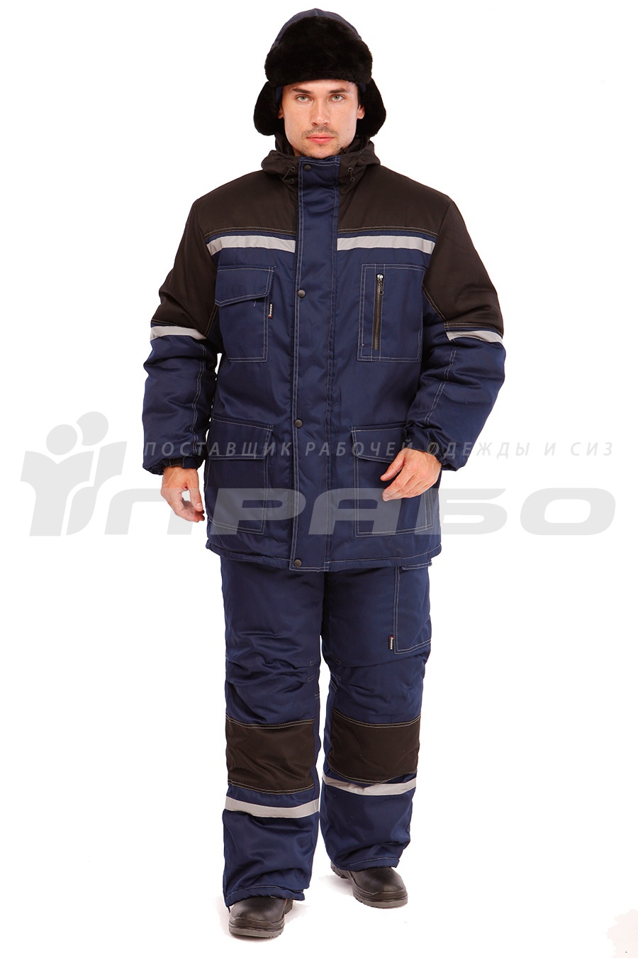 Костюм зимний Азимут (тк. Смесовая, 200) брюки ПРАБО, т.синий/черный (Кос204)