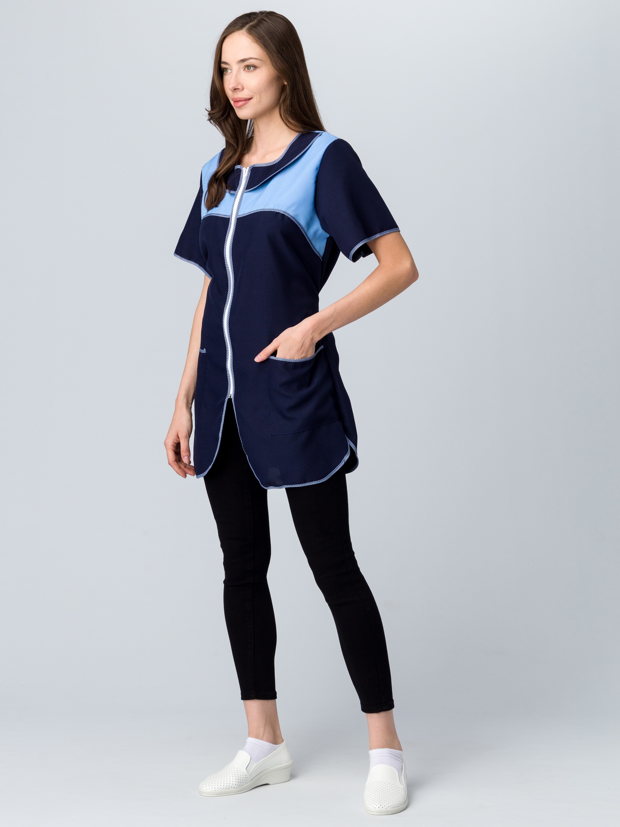 Халат женский Мимоза (тк.Габардин), т.синий/голубой