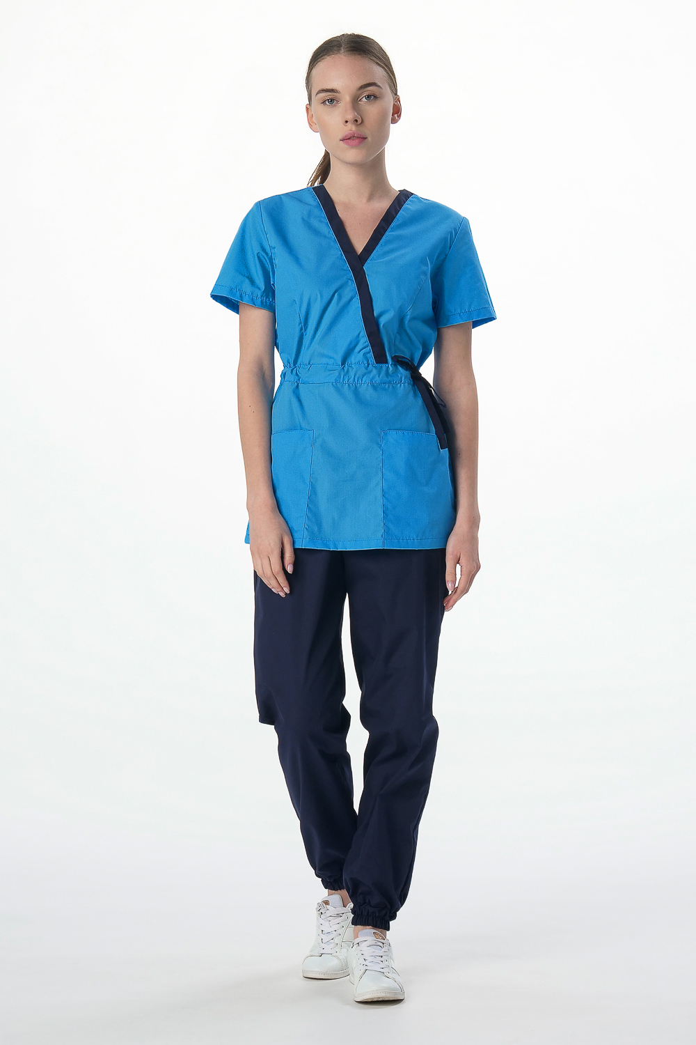 Костюм женский Симпл-001 (тк.Смесовая,120) MedLine, т.синий/голубой