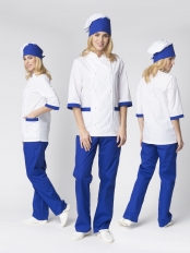 Костюм женский повара Гастроном (тк.ТиСи), белый/васильковый
