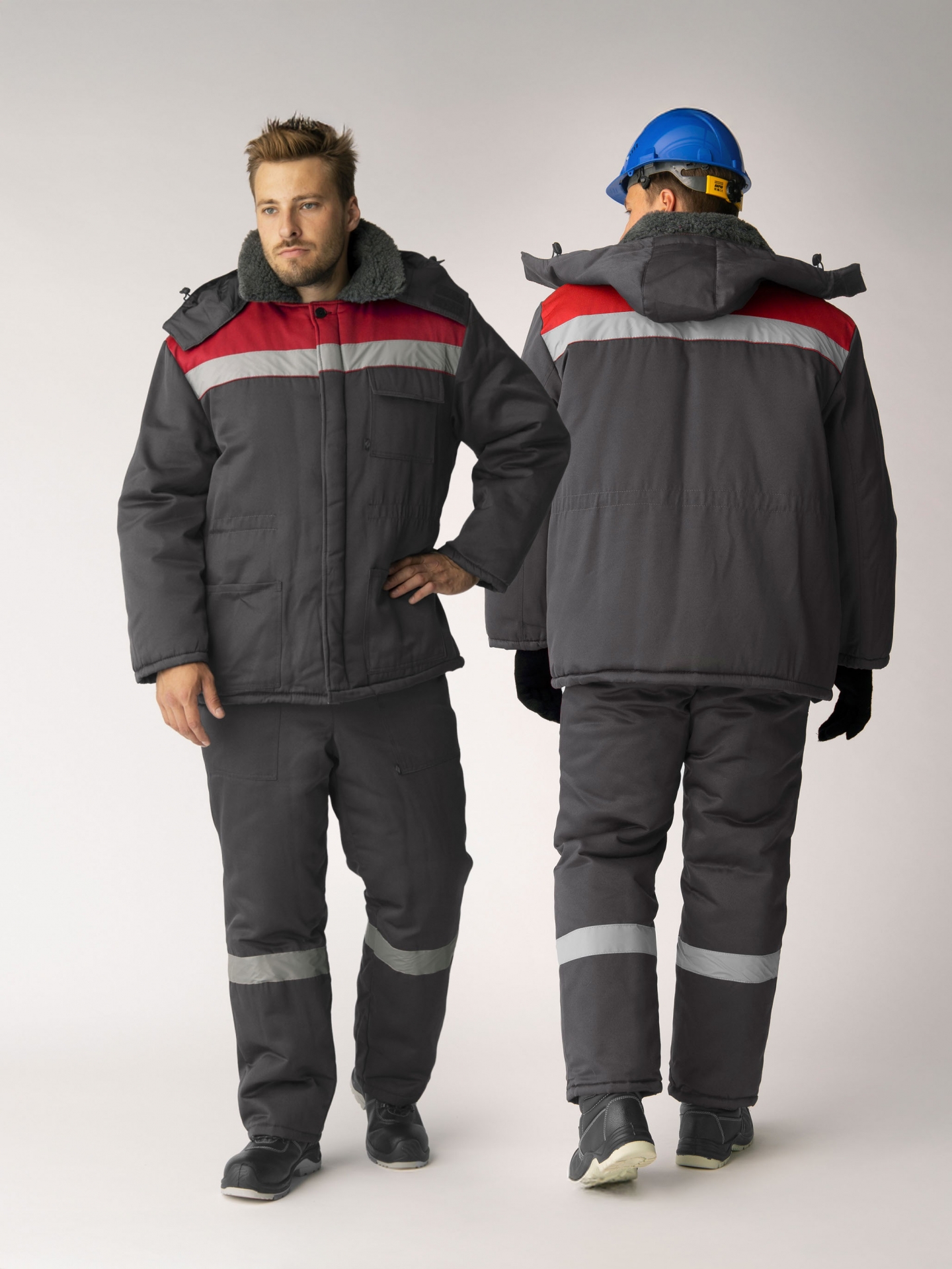 Костюм зимний Труженик-Ультра (тк.Смесовая,210) брюки, т.серый/красный