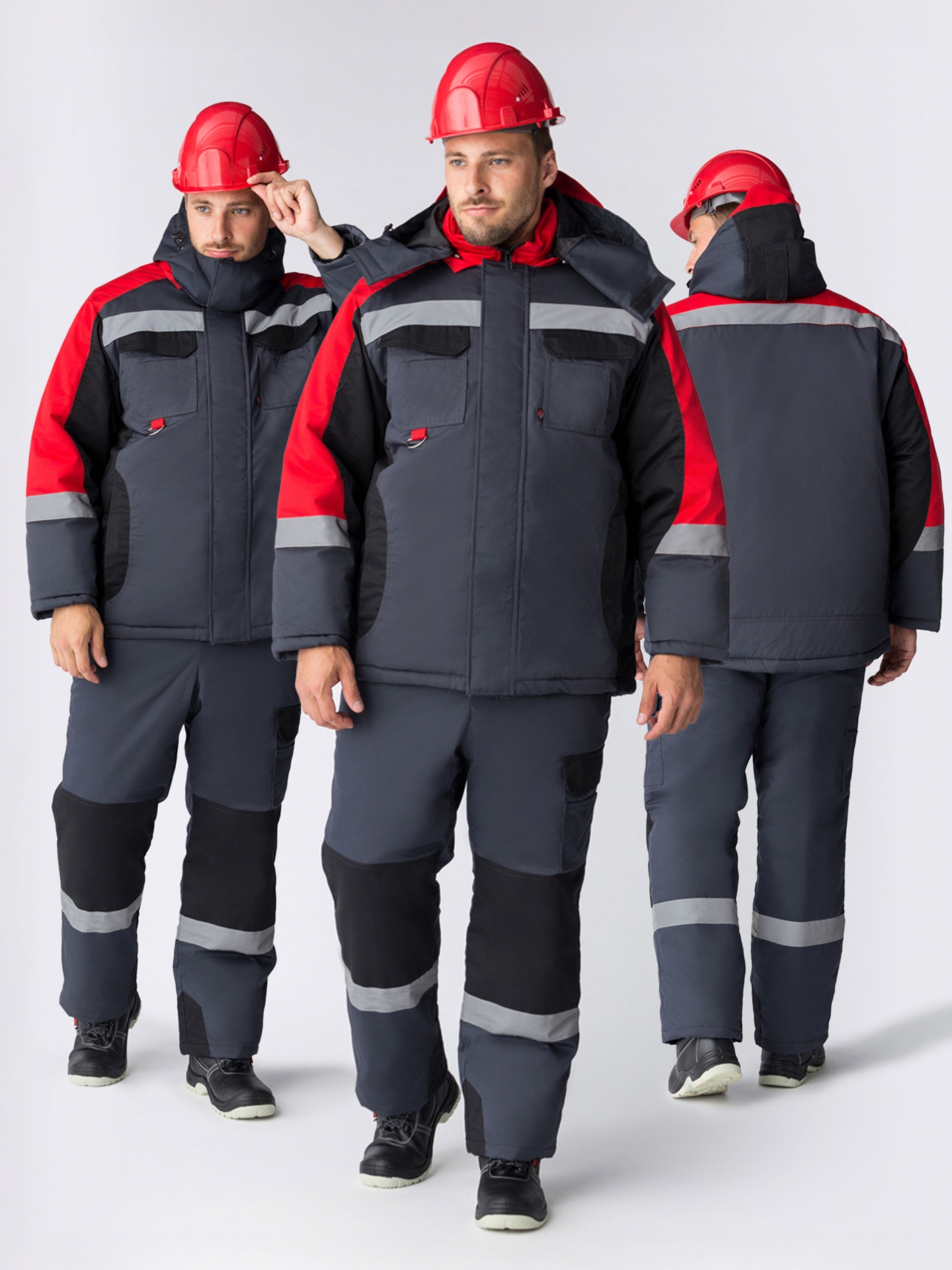 Костюм зимний Фаворит-Мега (тк.Протек,240) п/к, черный/красный/серый