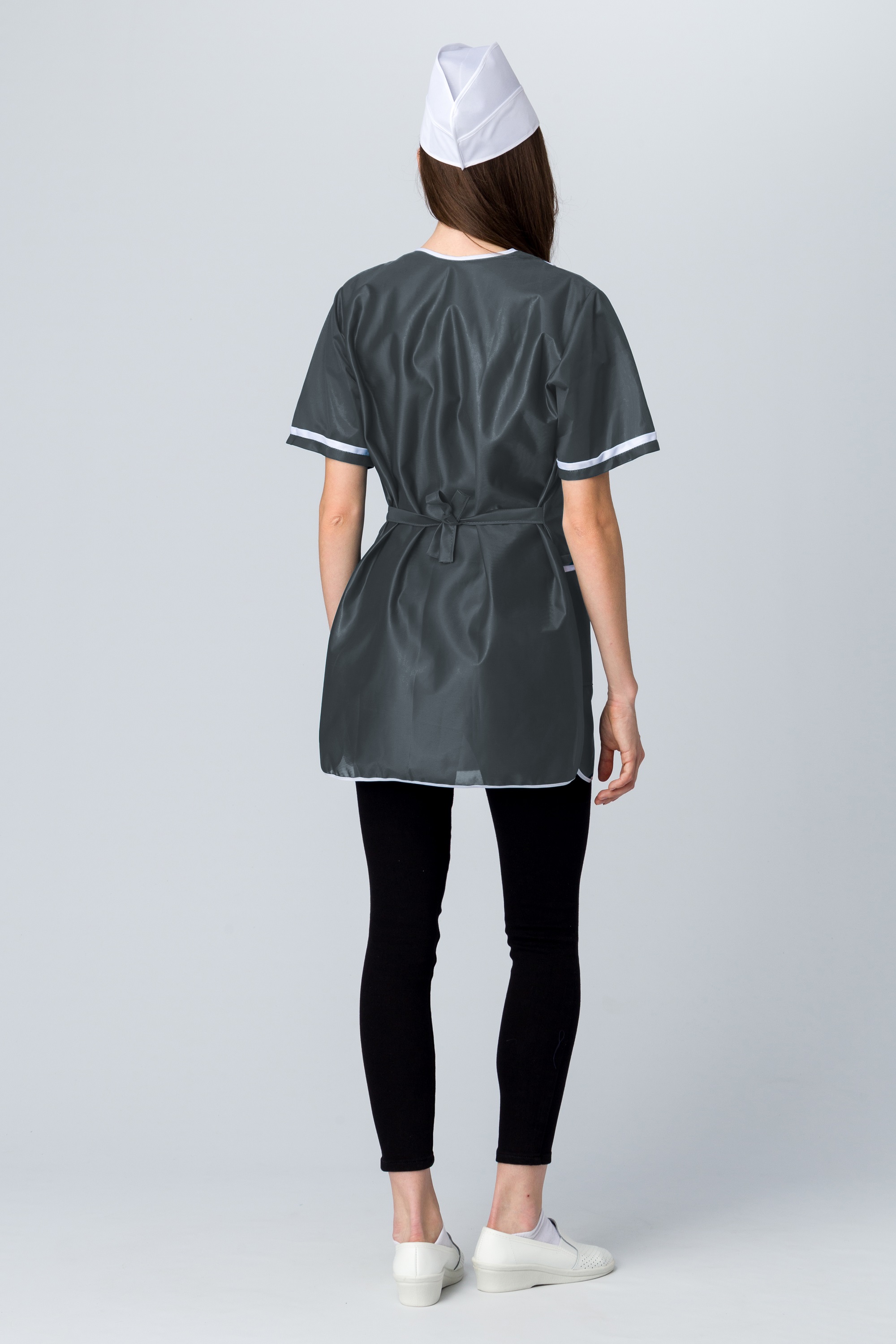 Халат женский на молнии короткий рукав (тк.Нейлон), серый